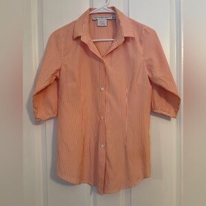 Gretchen Scott - Women’s Orange & White Striped Blouse.  Poly Blend. Size XS